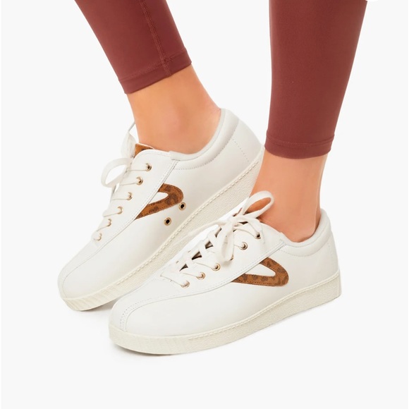 Tretorn Nylite Plus Leather White Leopard Sneakers Sz 8 - Picture 3 of 5